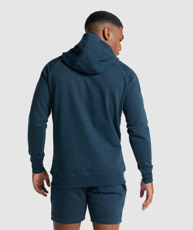 Men's Gymshark Crest Hoodie Navy | NZ 6OULFI